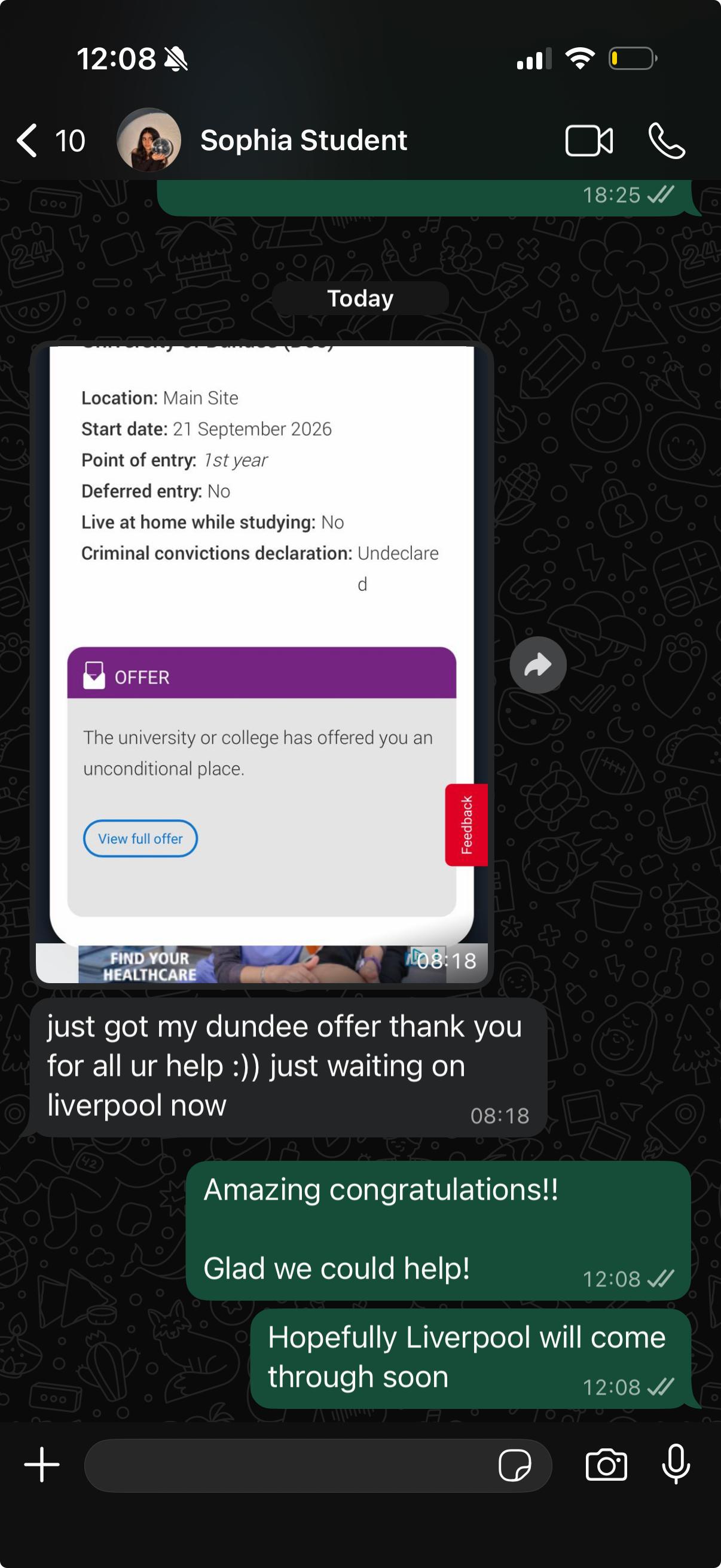 Verified WhatsApp message from a StudySmart family
