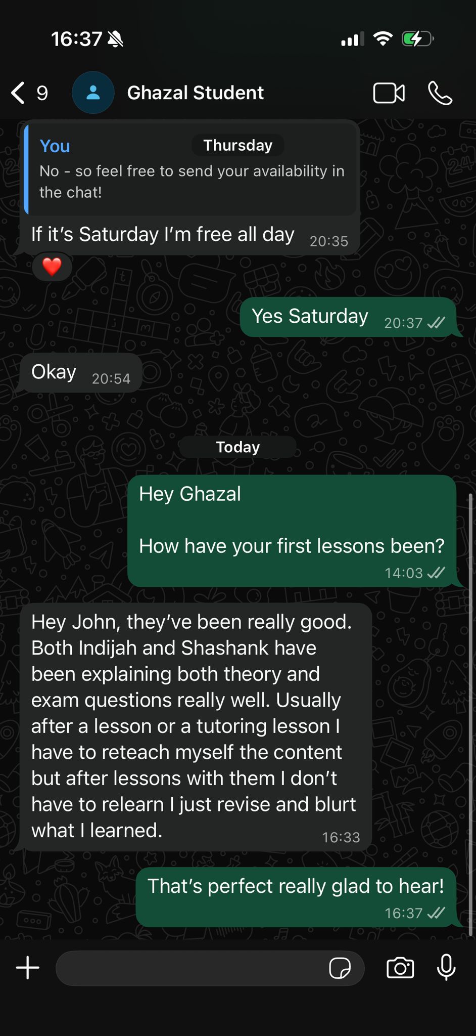Verified WhatsApp message from a StudySmart family