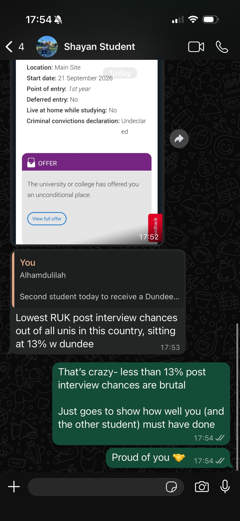 Verified WhatsApp message from a StudySmart family
